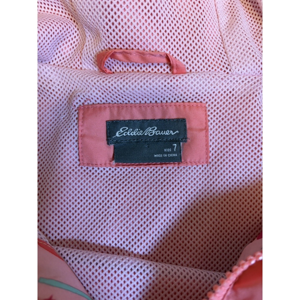 Eddie Bauer Kids Girls 7 Hooded Windbreaker Jacket Pink Floral Full Zip Pockets - Picture 3 of 12